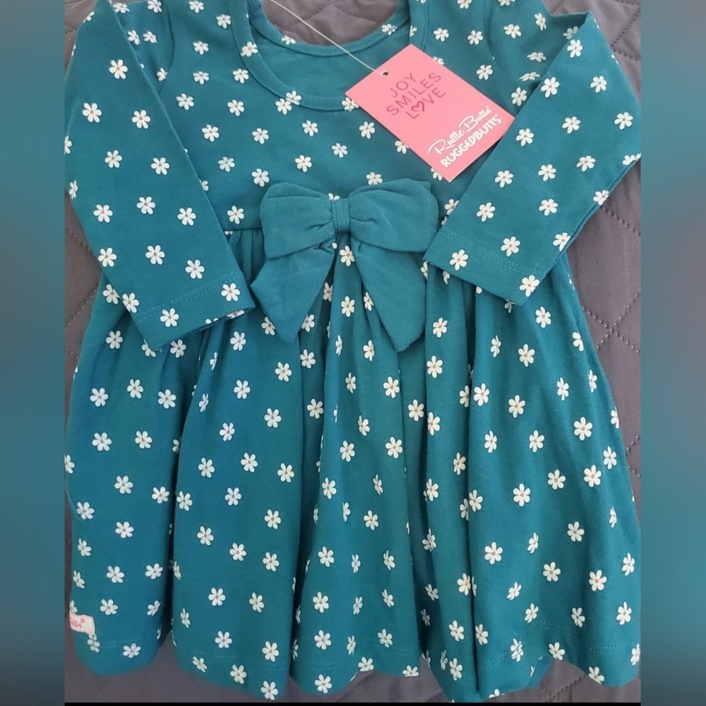 Ruffle Butts Teal Floral Dress with Bow